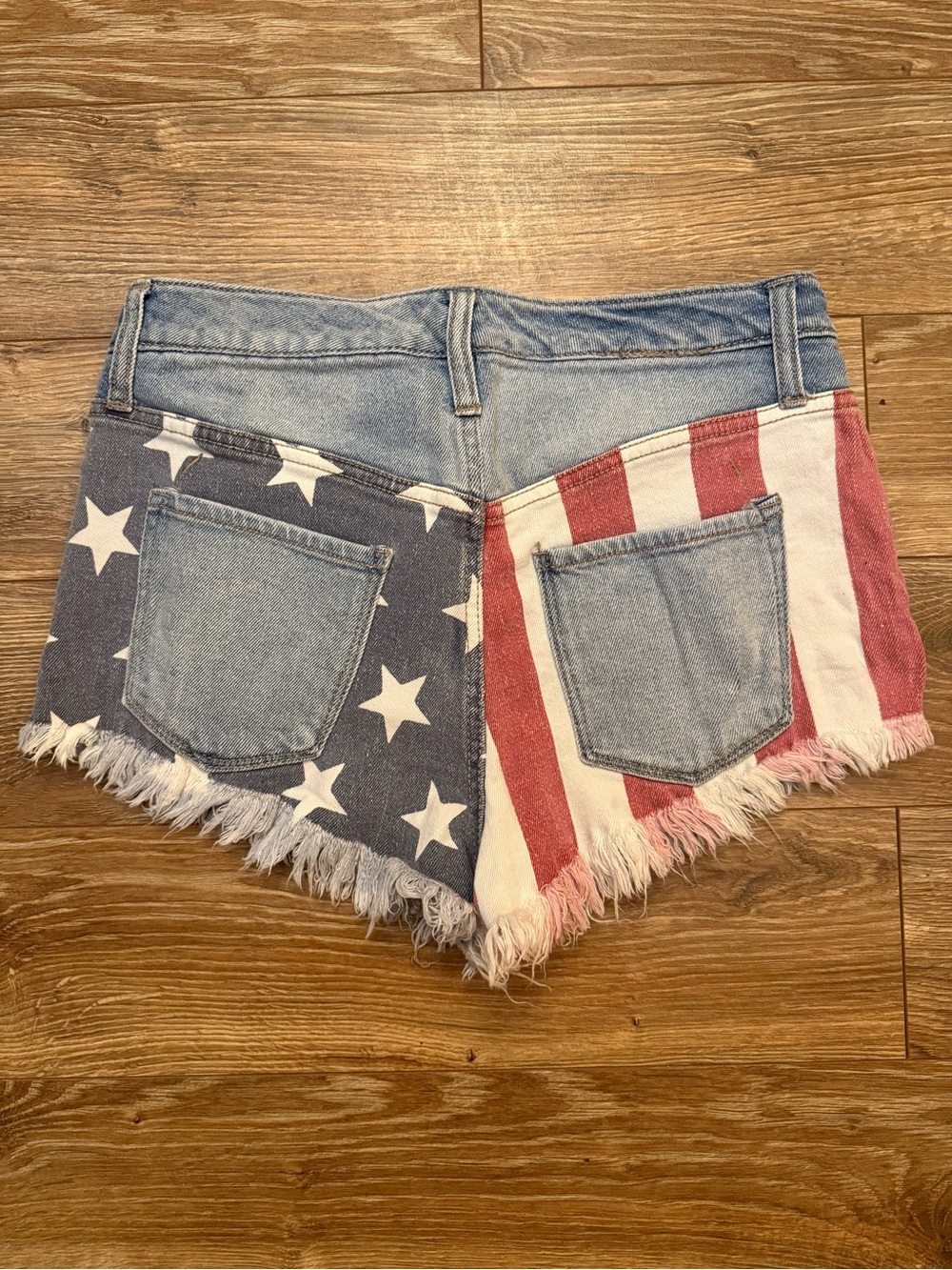 Mossimo Supply Co. Women's American Flag Denim Shorts in Blue and White